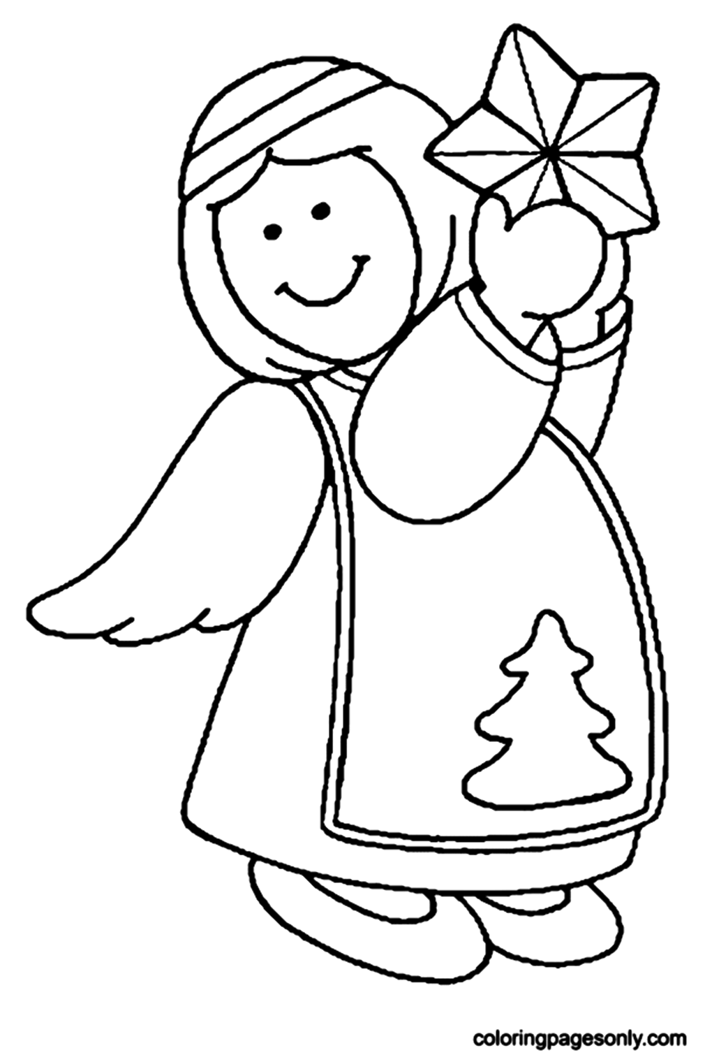 Little Christmas Angel With Star Coloring Pages