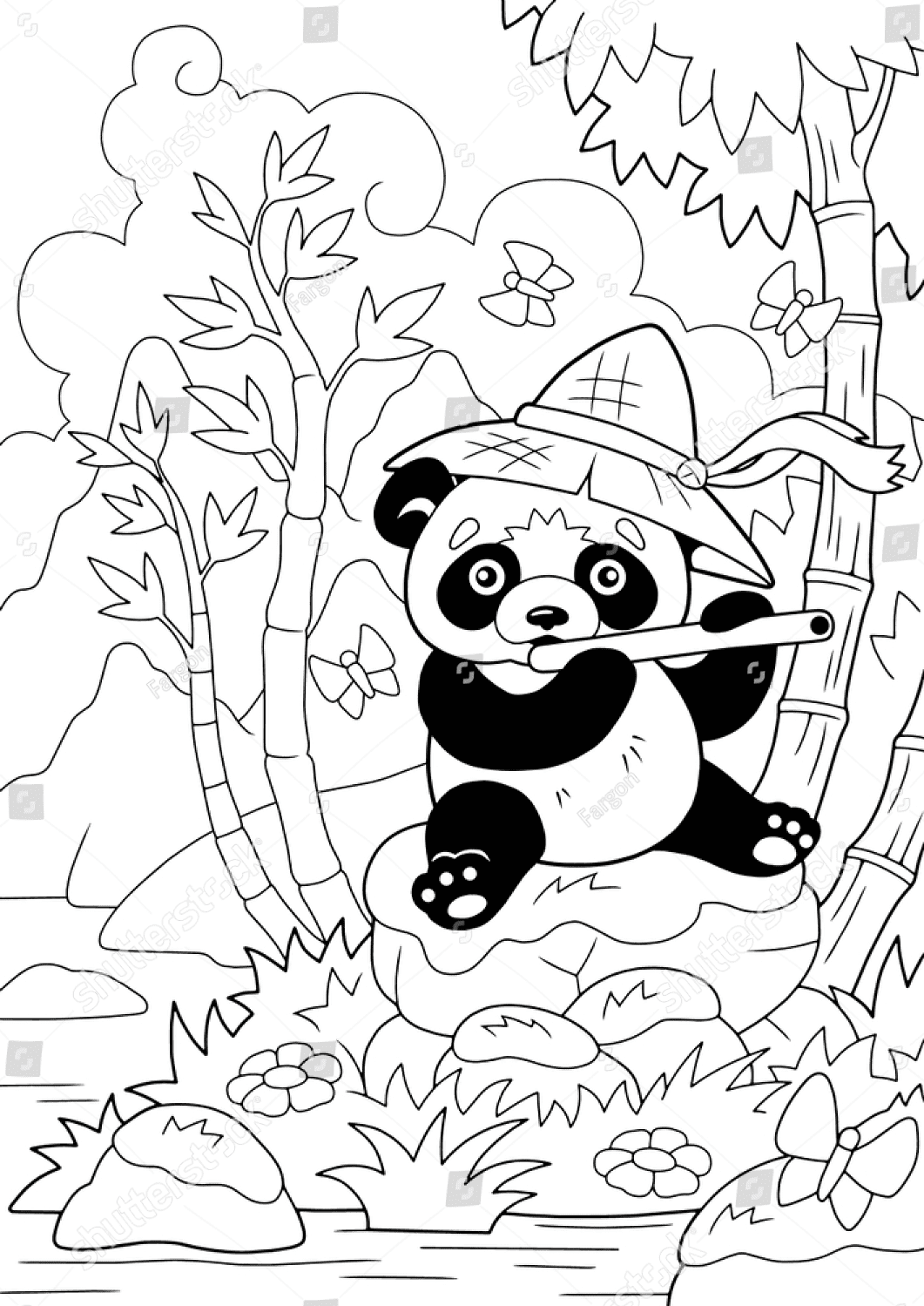 Little Panda plays the Flute Coloring Page