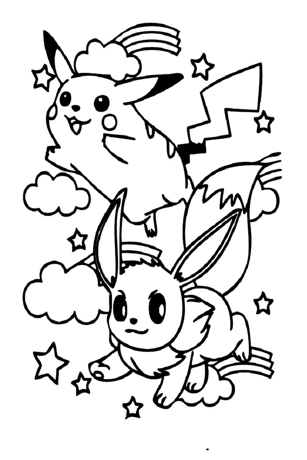 Lovely Eevee And Pikachu Coloring Page