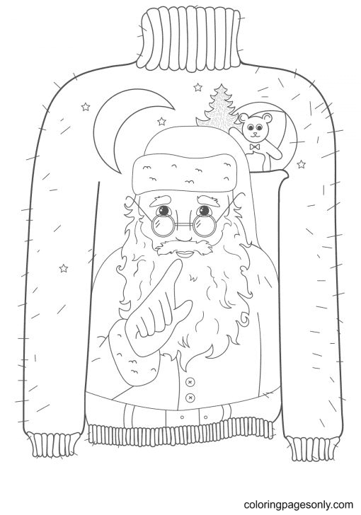 Lovely Santa Christmas Sweater Coloring Page
