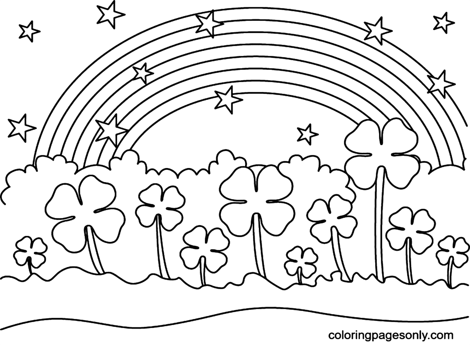 Lucky Grass and Rainbow Coloring Pages
