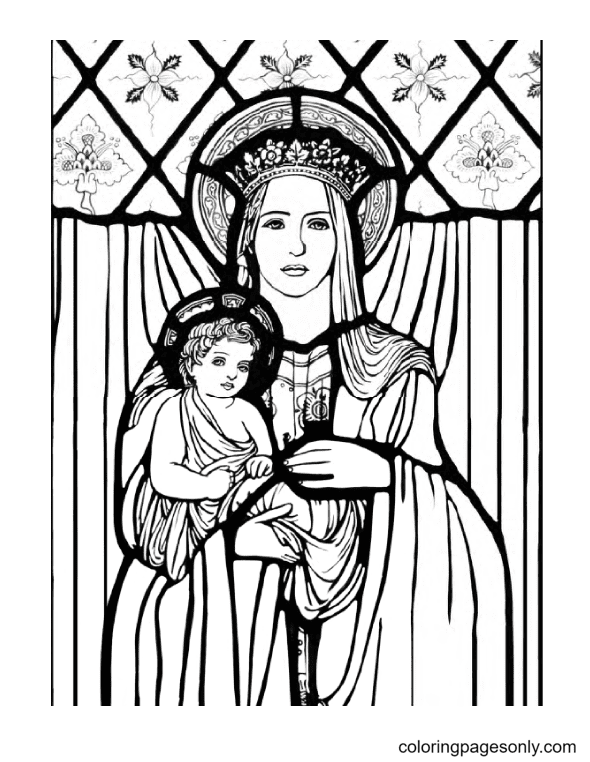Madonna And Child Christmas Coloring Page