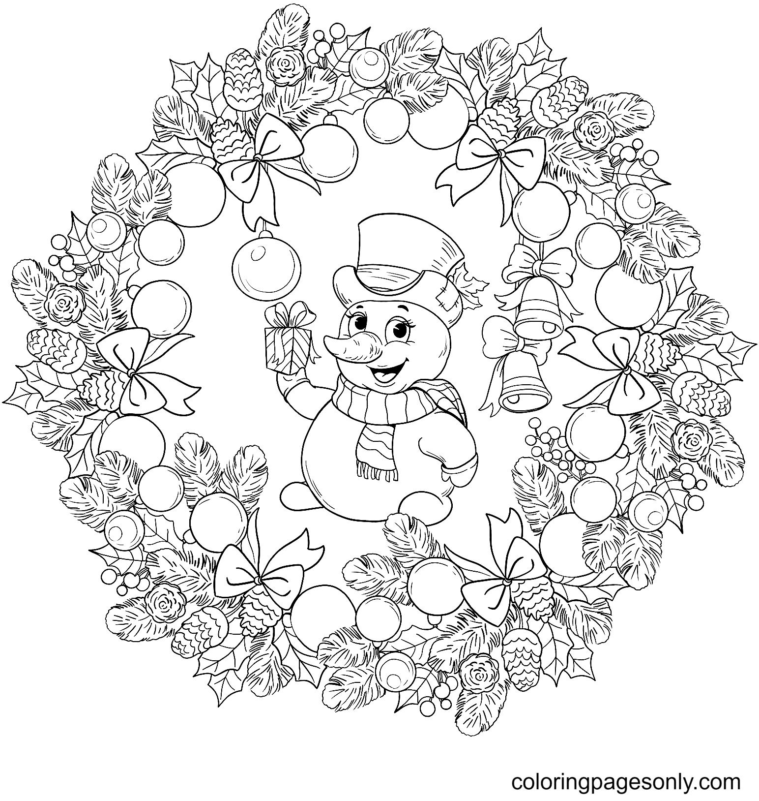 Mandala Christmas Ornament and Cute Snowman Coloring Pages