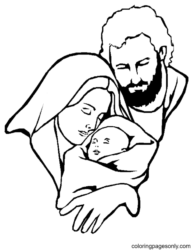 Mary, Joseph, and Jesus Christmas Coloring Page