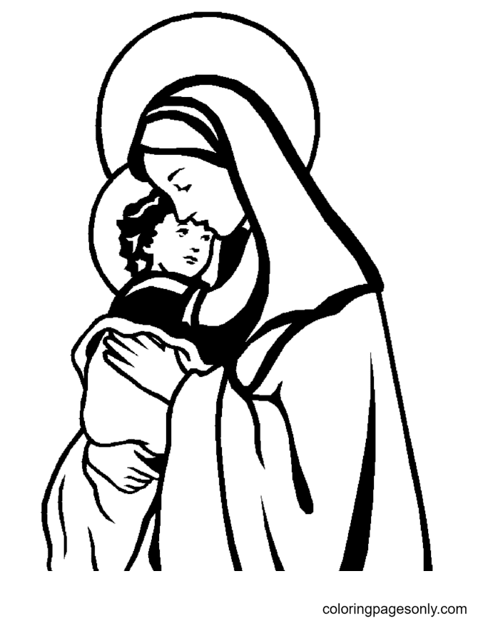 Mary and Jesus Christmas Coloring Page