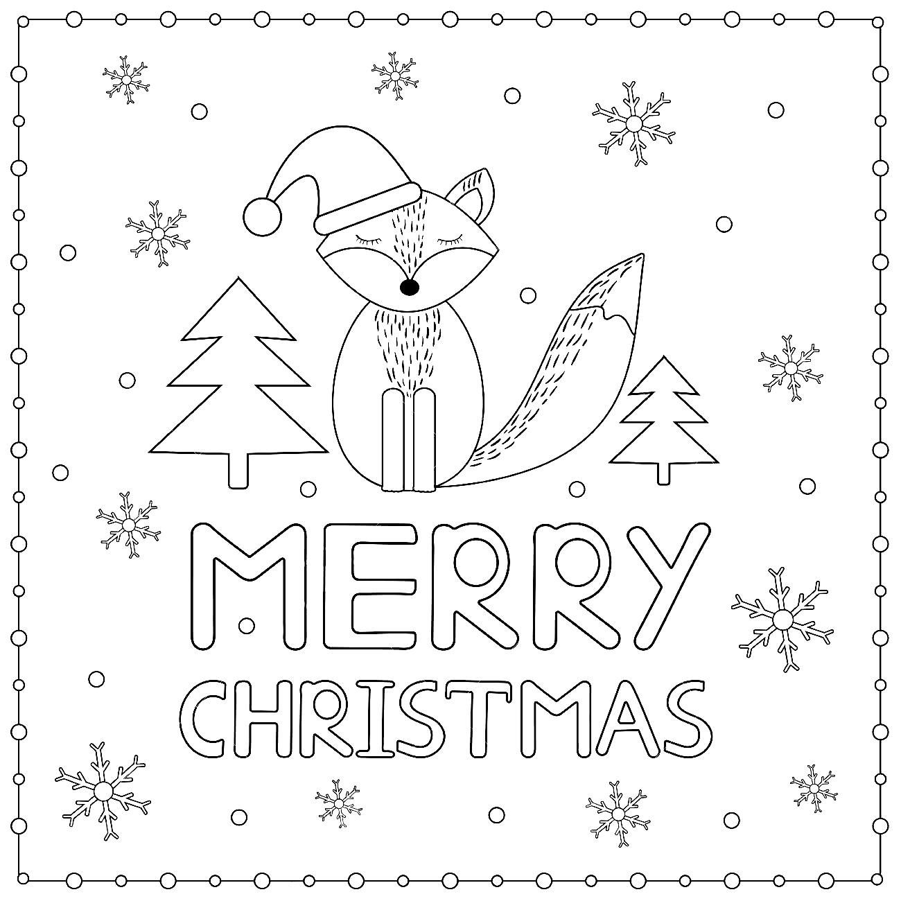 Веселая рождественская открытка со снежинками и лисой из рождественских открыток