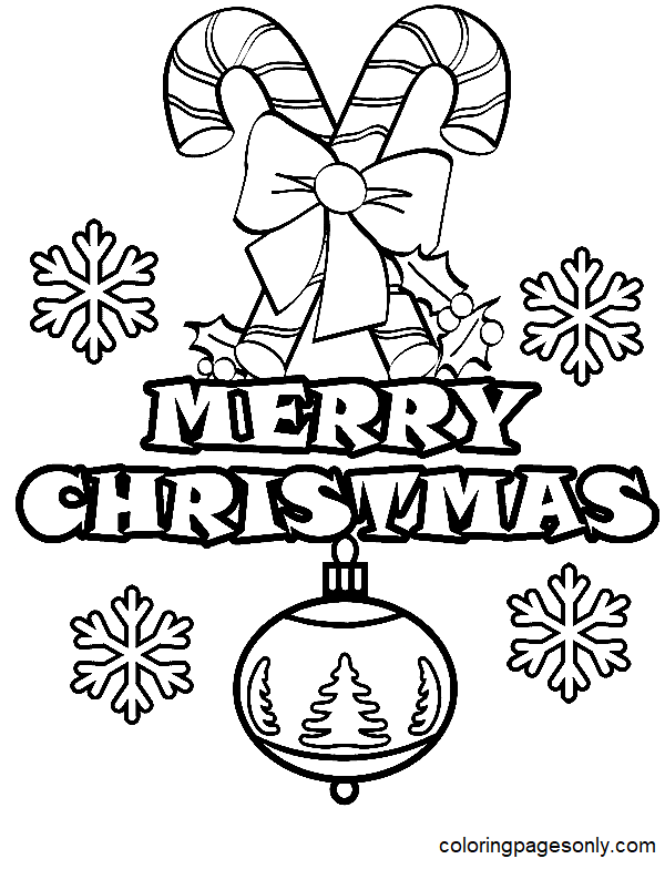 Merry Christmas and baubles Coloring Pages