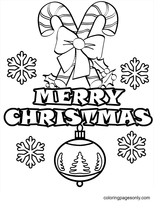 Merry Christmas and baubles Coloring Page