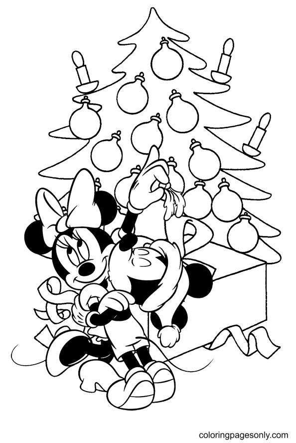 Mickey And Minnie Christmas Tree Coloring Pages