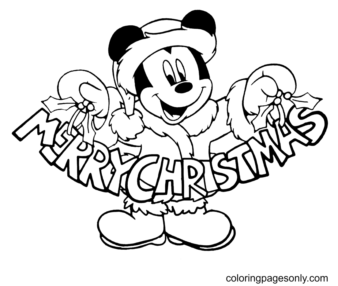 Mickey Merry Christmas Coloring Page