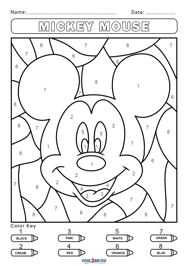 Desenho do Mickey Mouse para colorir por número
