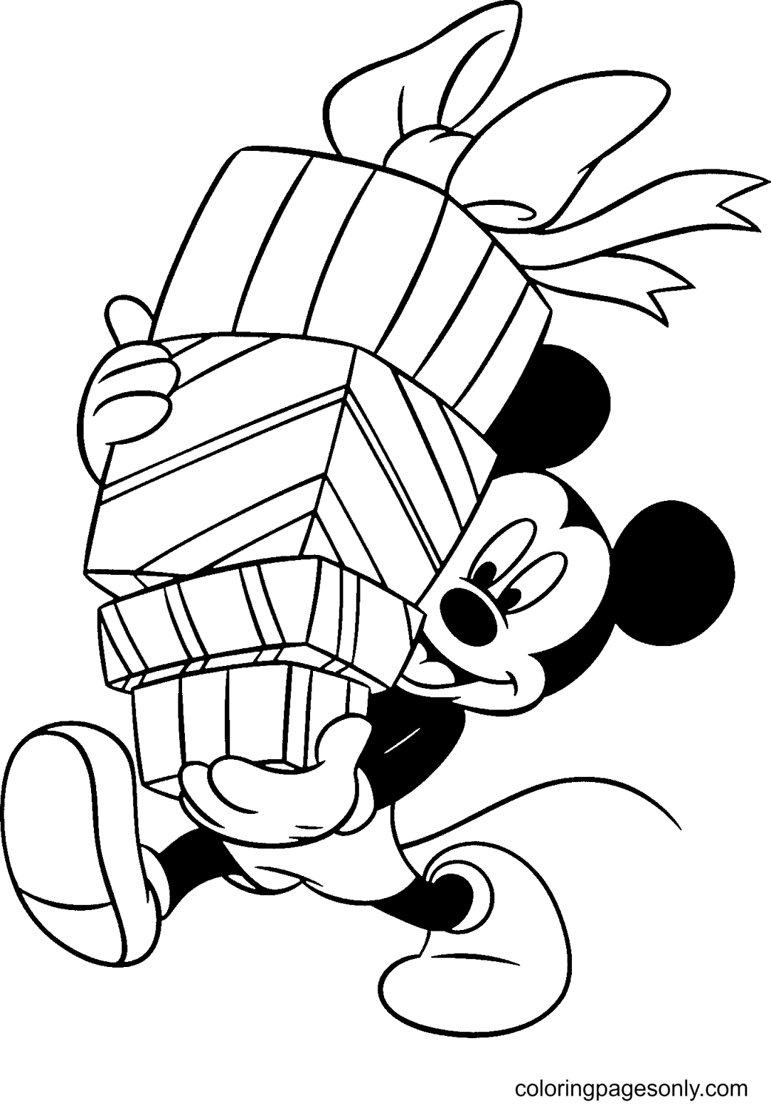 Mickey Mouse Holding Christmas Gifts Coloring Page