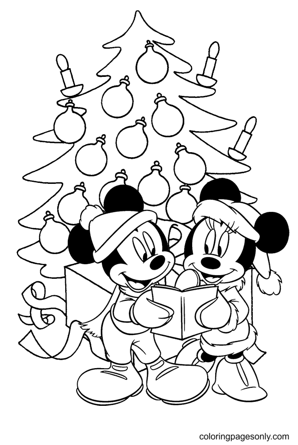 Mickey and Minnie Christmas Coloring Page