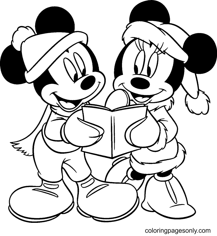 Mickey and Minnie Disney Christmas Coloring Page