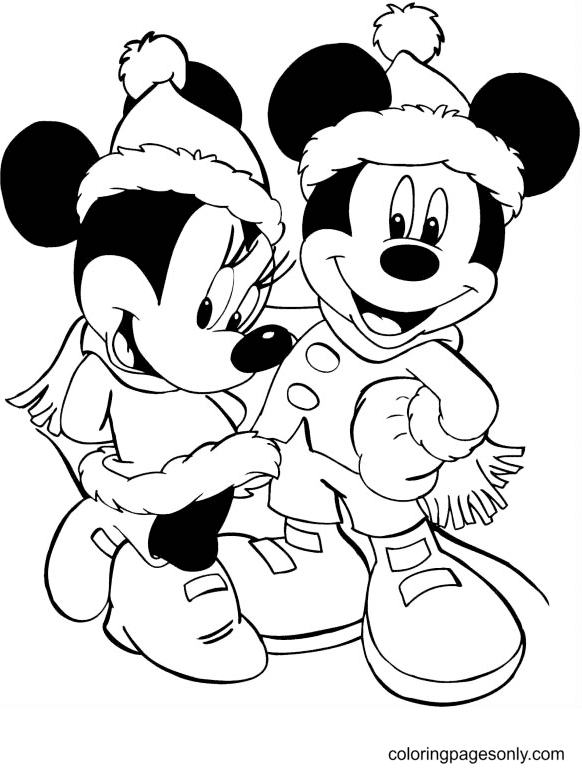 Mickey and Minnie on Christmas Coloring Pages