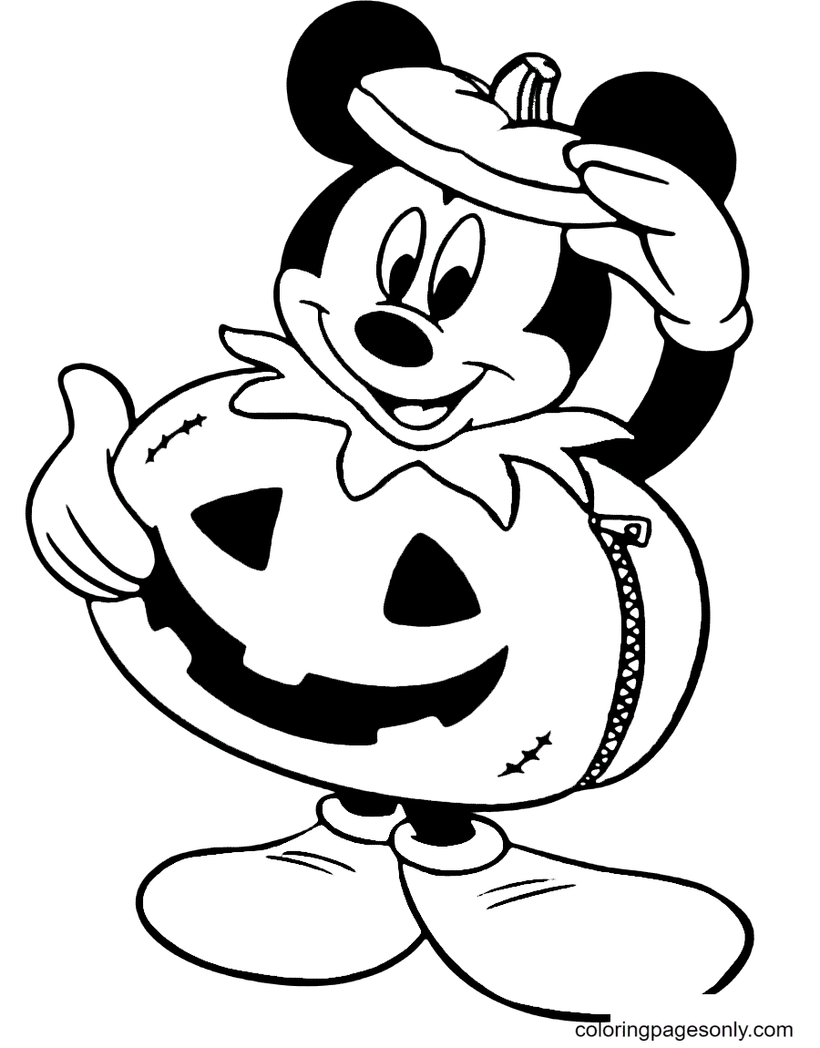 Mickey as a Pumpkin Coloring Page