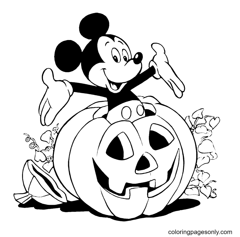 Mickey in Pumpkin Coloring Pages