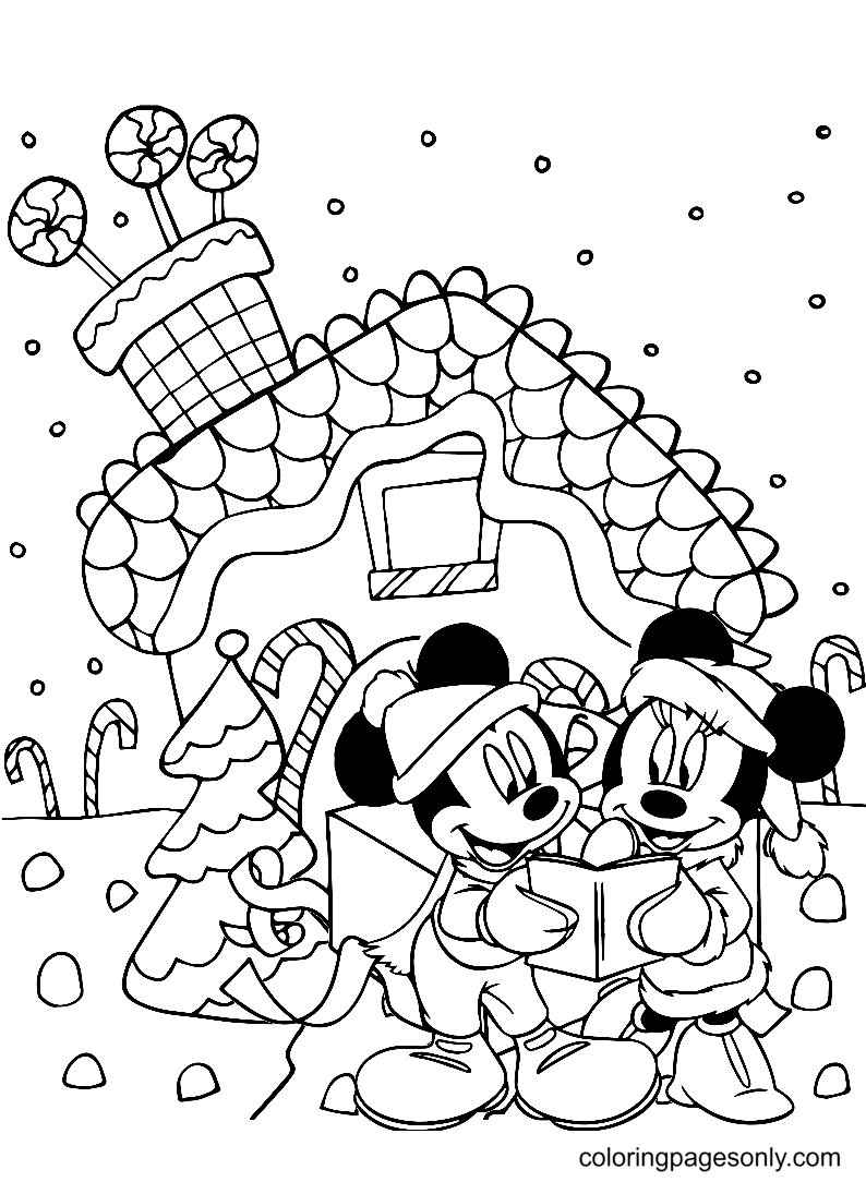 Mickey with Minnie Disney Christmas Coloring Pages - Disney Christmas
