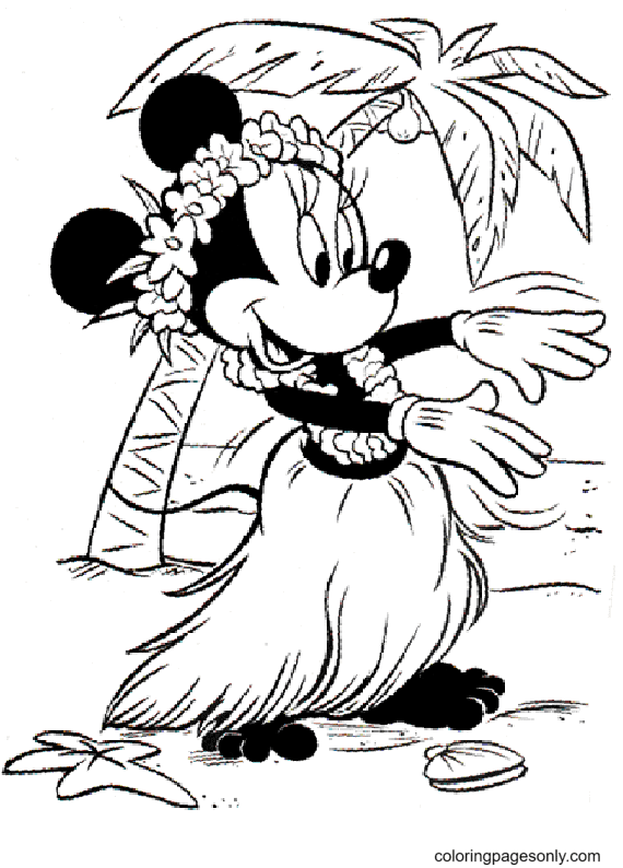 Minnie Dancing Hawaiian Dance Coloring Page