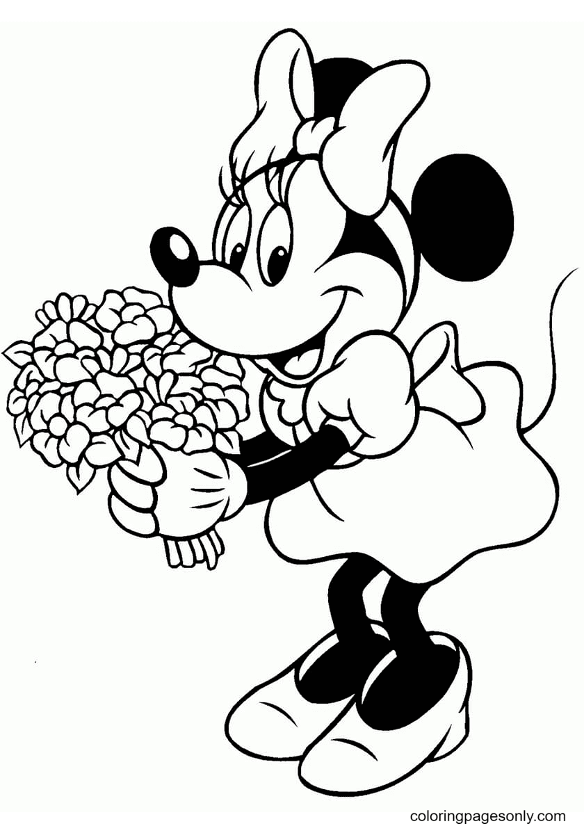Minnie Mouse houdt een boeket vast van Minnie Mouse