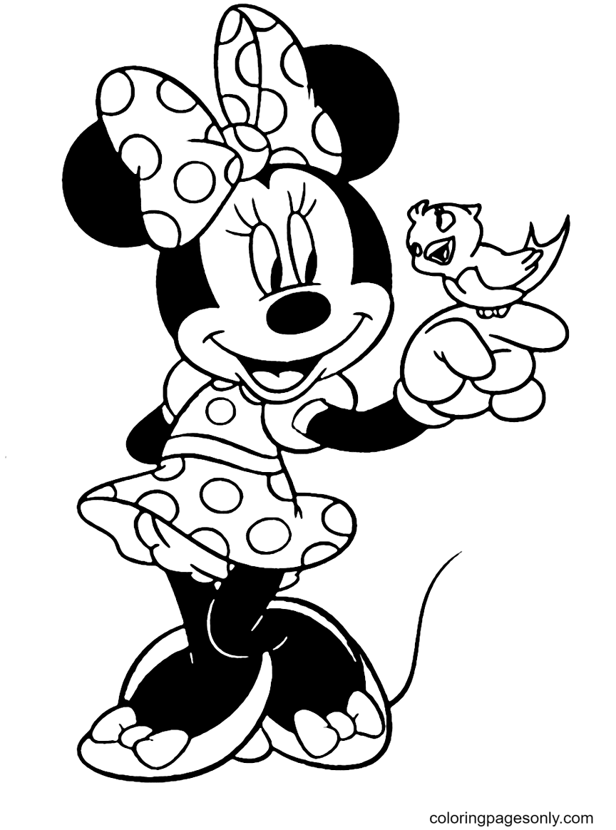 Minnie Mouse and the Bird Coloring Page