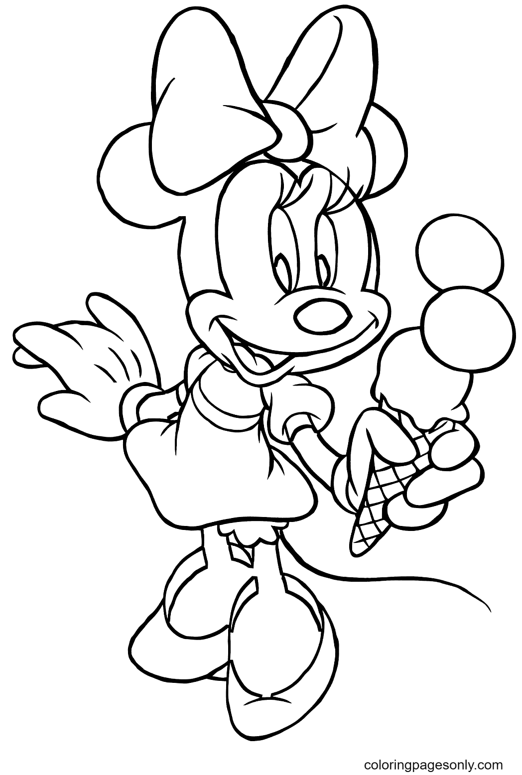 Kleurplaat Minnie Mouse met ijsje