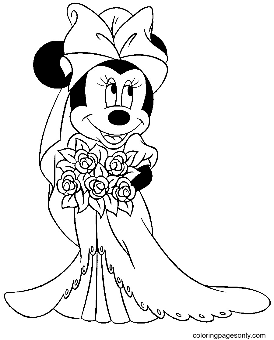 Minnie Mouse in een trouwjurk Kleurplaat