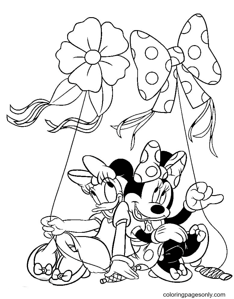 Minnie en Daisy met schattige vliegers van Minnie Mouse