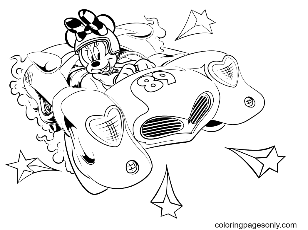 Minnie is Racing Coloring Page