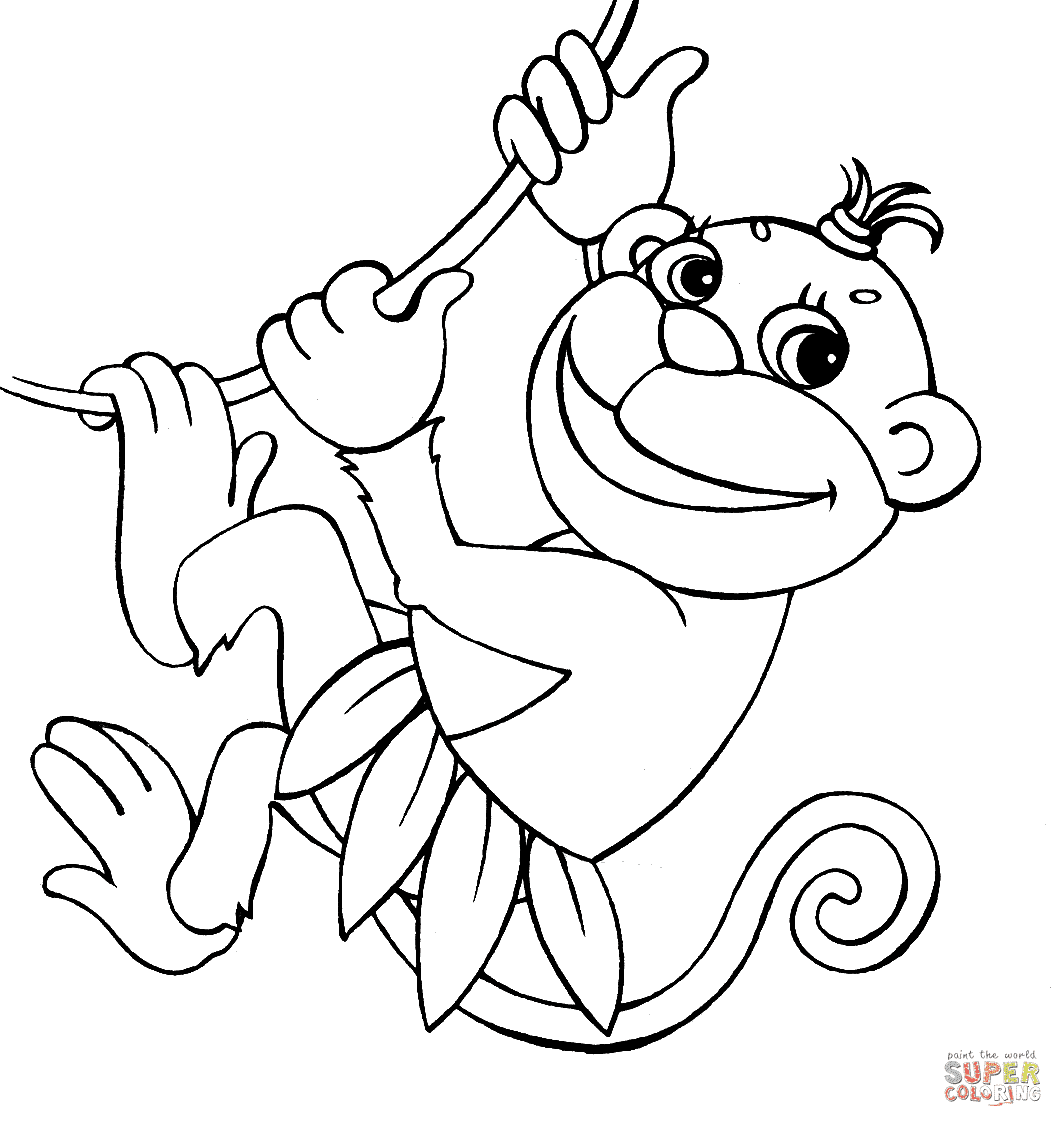 Mono colgando de liana de Monkey