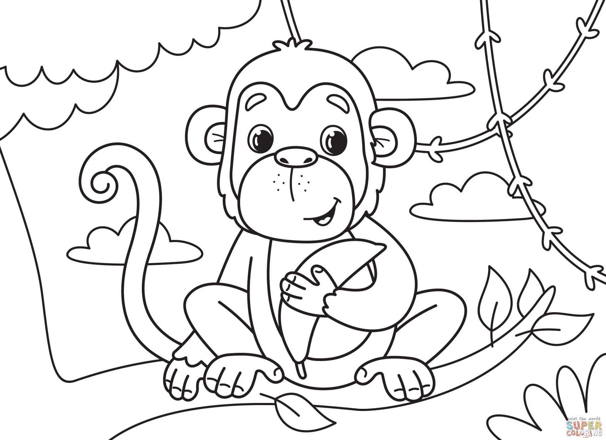 Monkey with Banana Coloring Pages - Get Coloring Pages