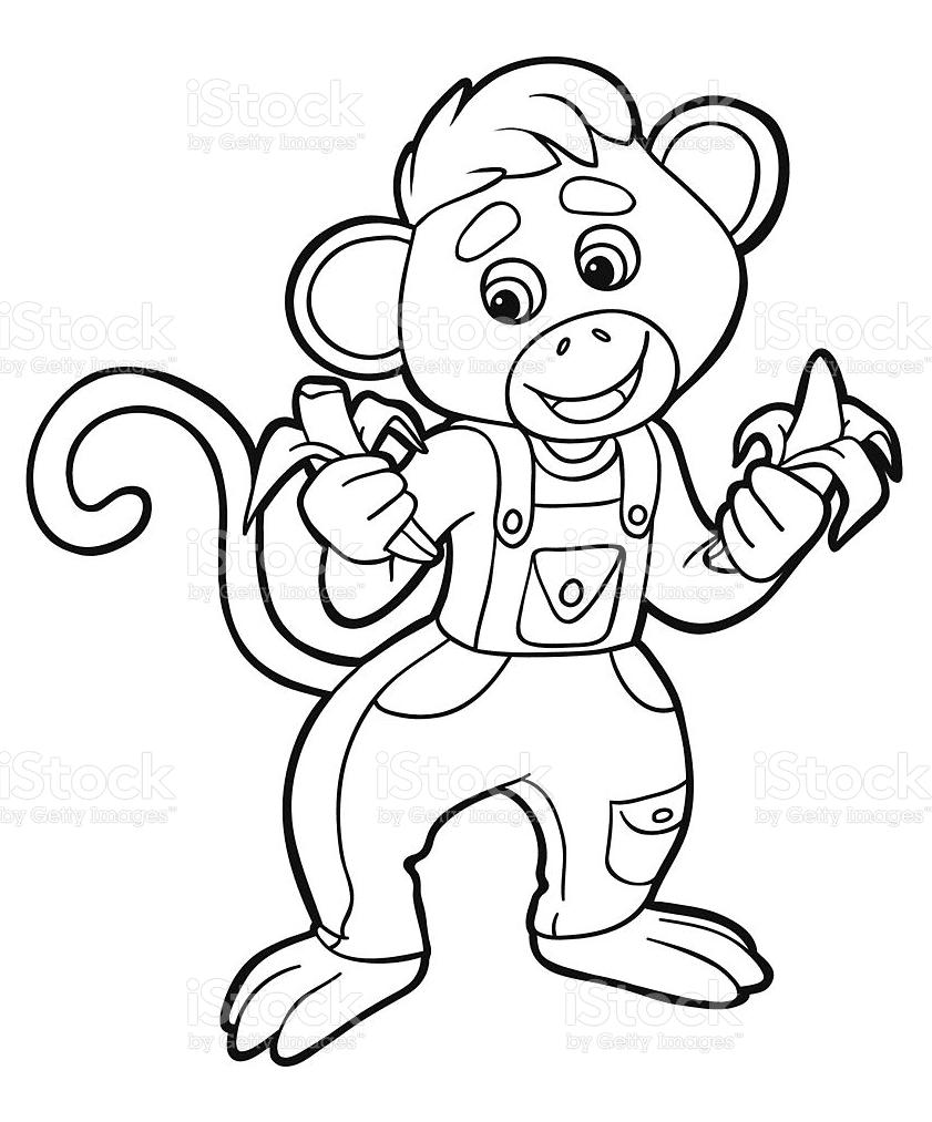 Monkey with Bananas Coloring Pages