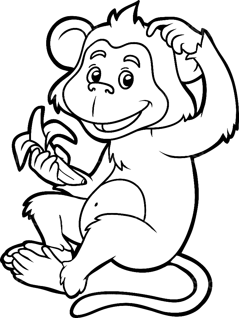 Monkey with a Banana Coloring Page