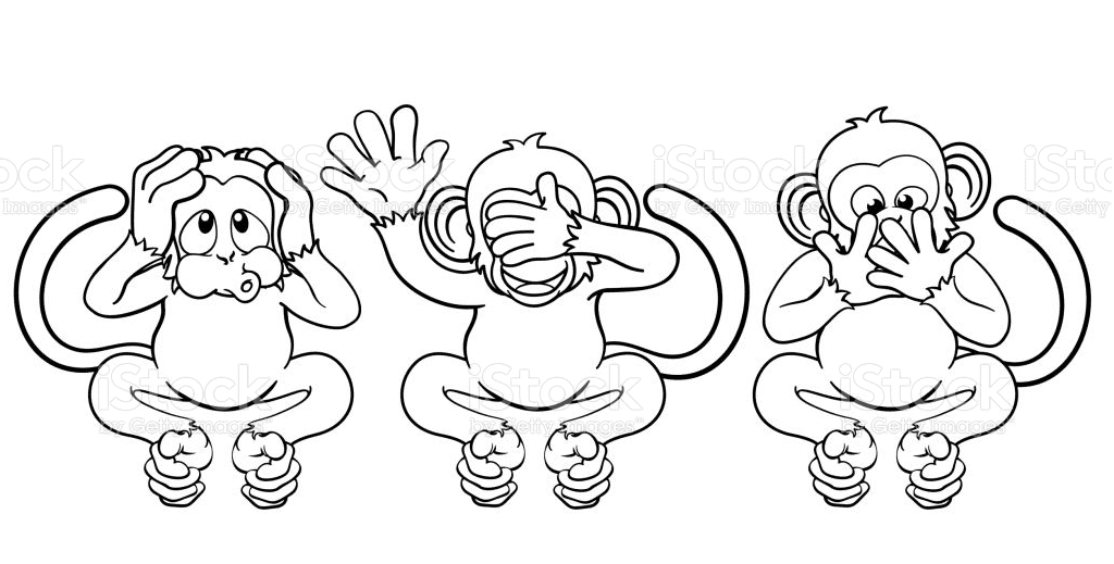Monkeys Saying See, Hear and Speak Coloring Pages