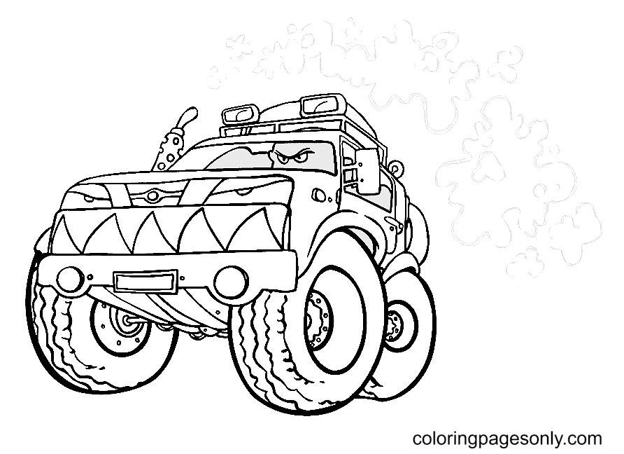 Monster Truck Very Angry Coloring Page