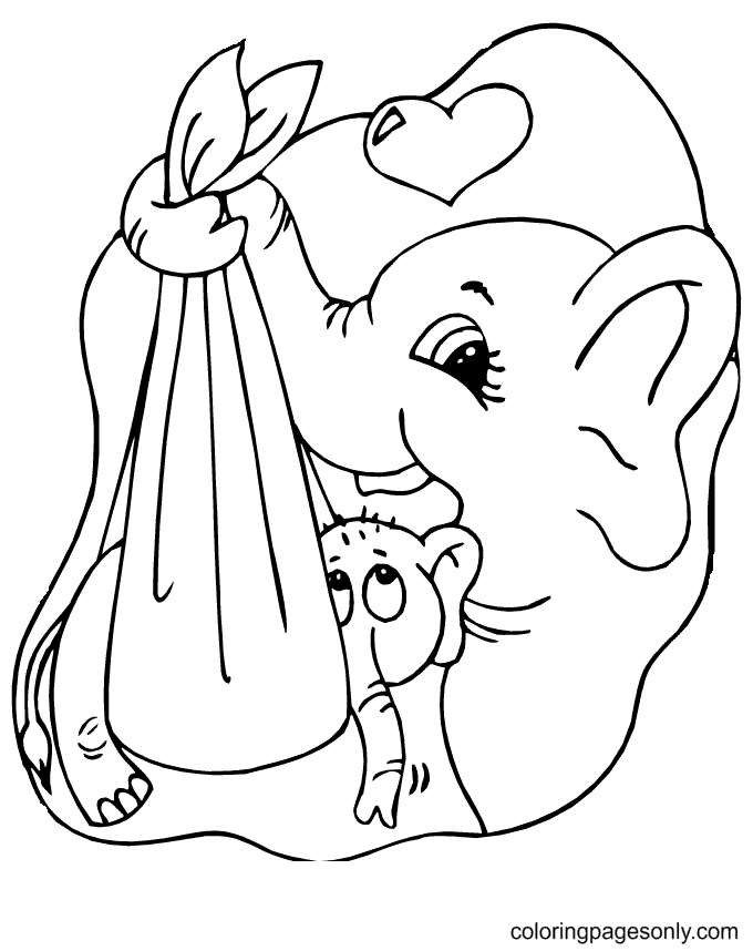 Mother Elephant and Baby Elephant Coloring Page