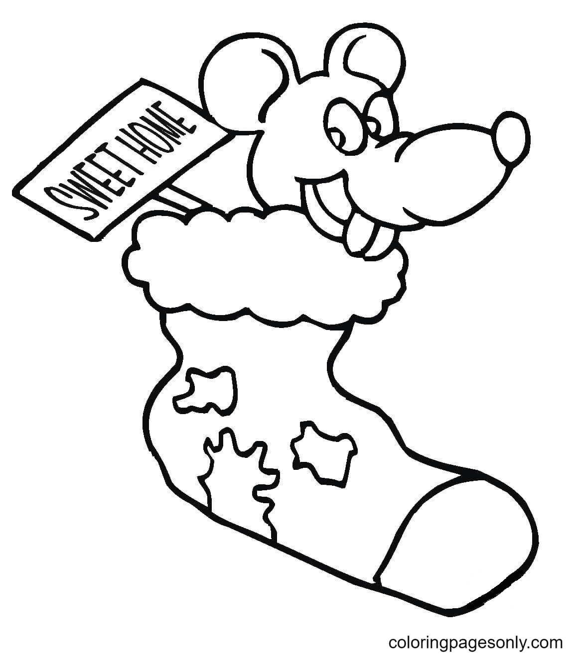 Mouse in Christmas Stocking Coloring Page