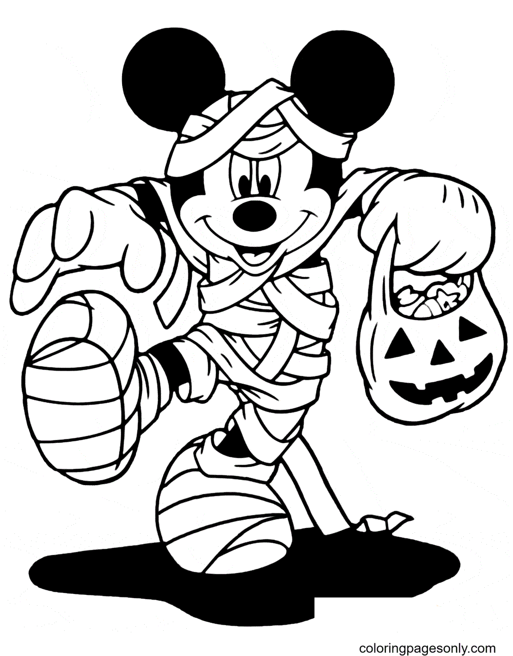 Mummy Mickey on Hallween Coloring Page