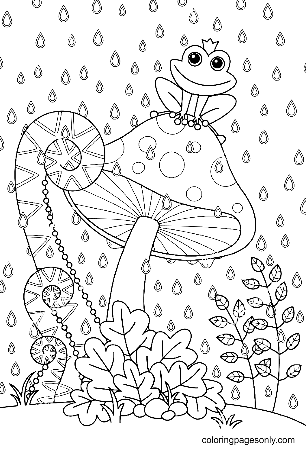 Mushroom With Funny Frog Coloring Pages Free Printable Coloring Pages