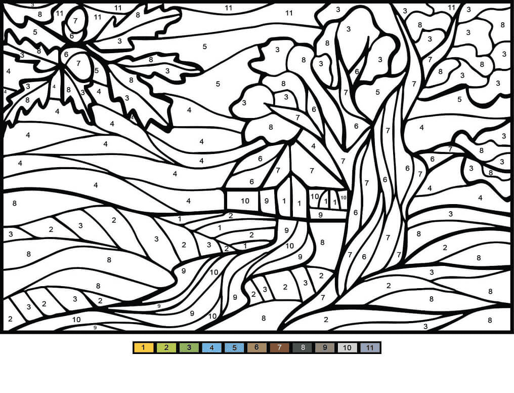 Oak Tree Color by Number Coloring Page