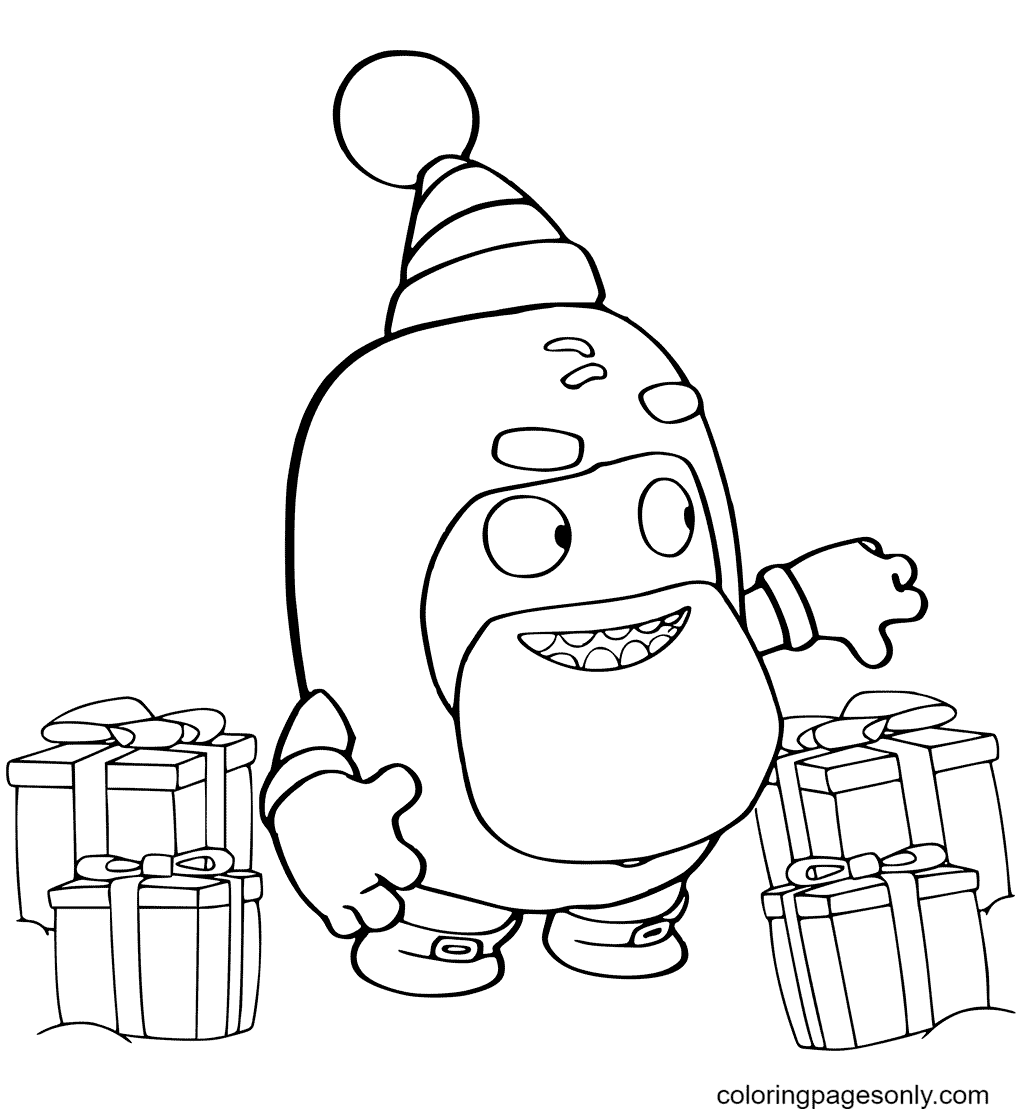 Oddbods Christmas Santa with Presents Coloring Page