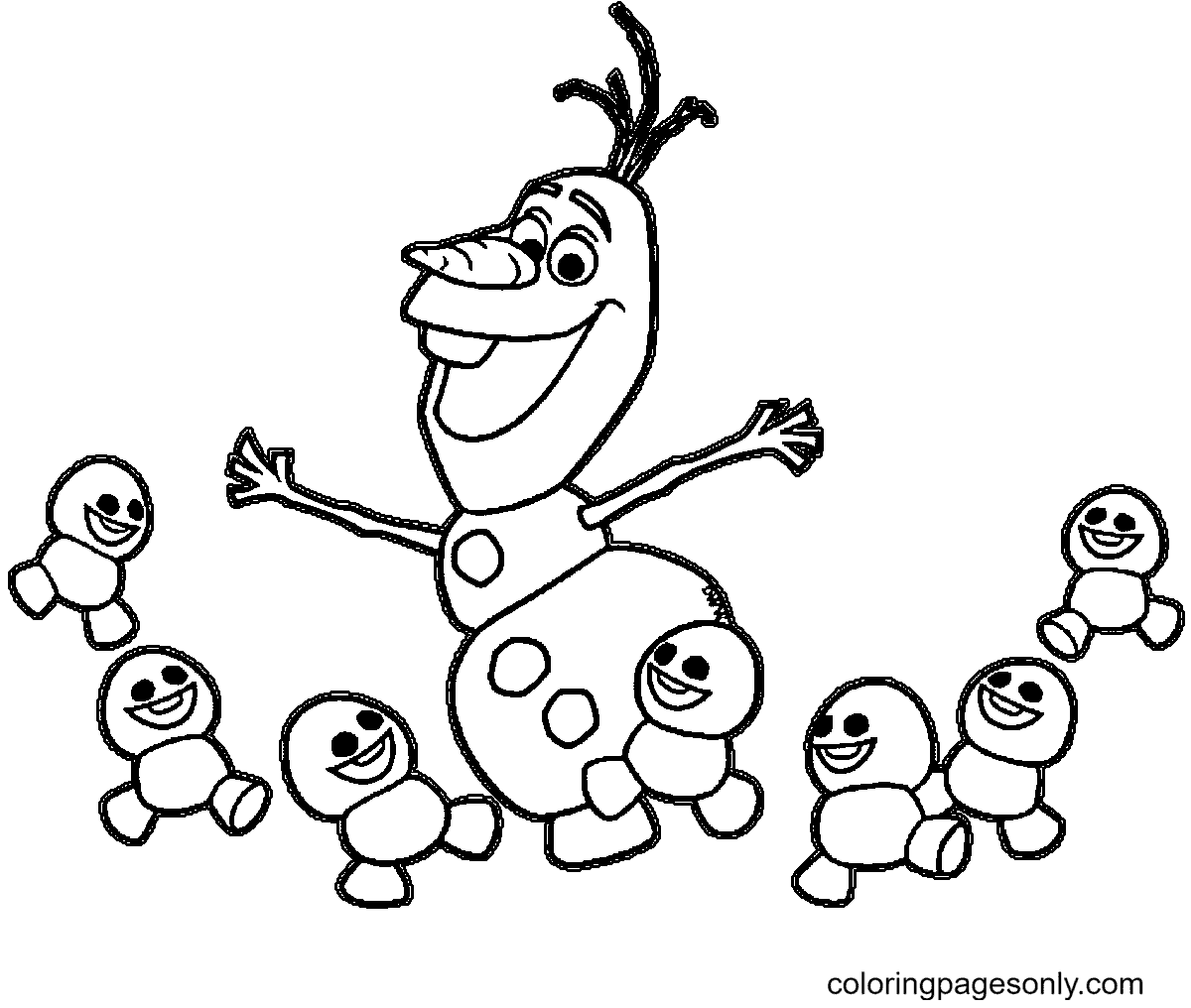 Olaf Dancing with Snowgies Coloring Page