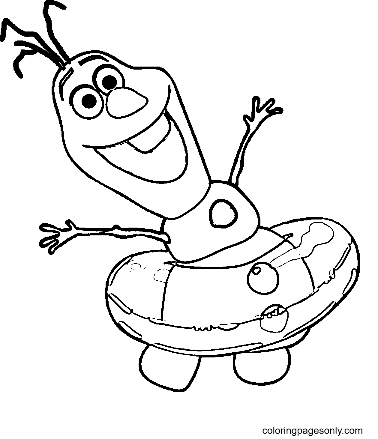 Olaf Summer Swimming Coloring Page