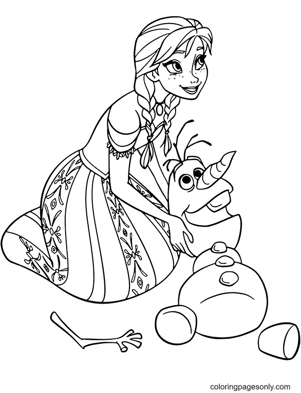 Pagina da colorare di Olaf ed Elsa Frozen