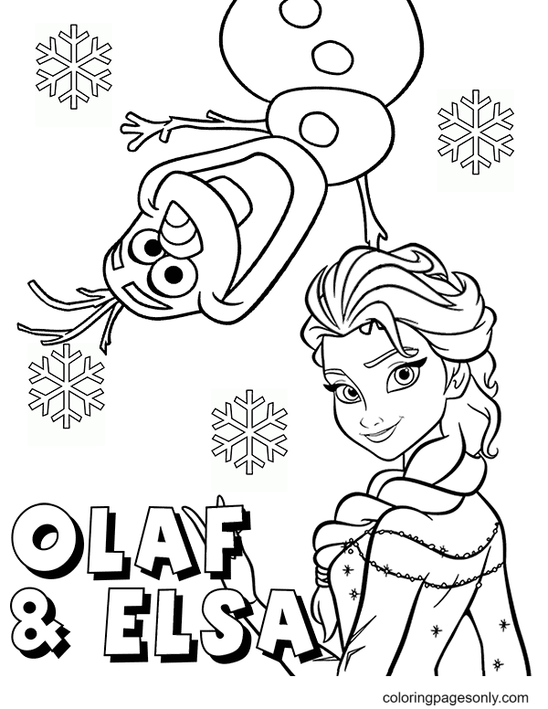 Pagina da colorare di Olaf ed Elsa