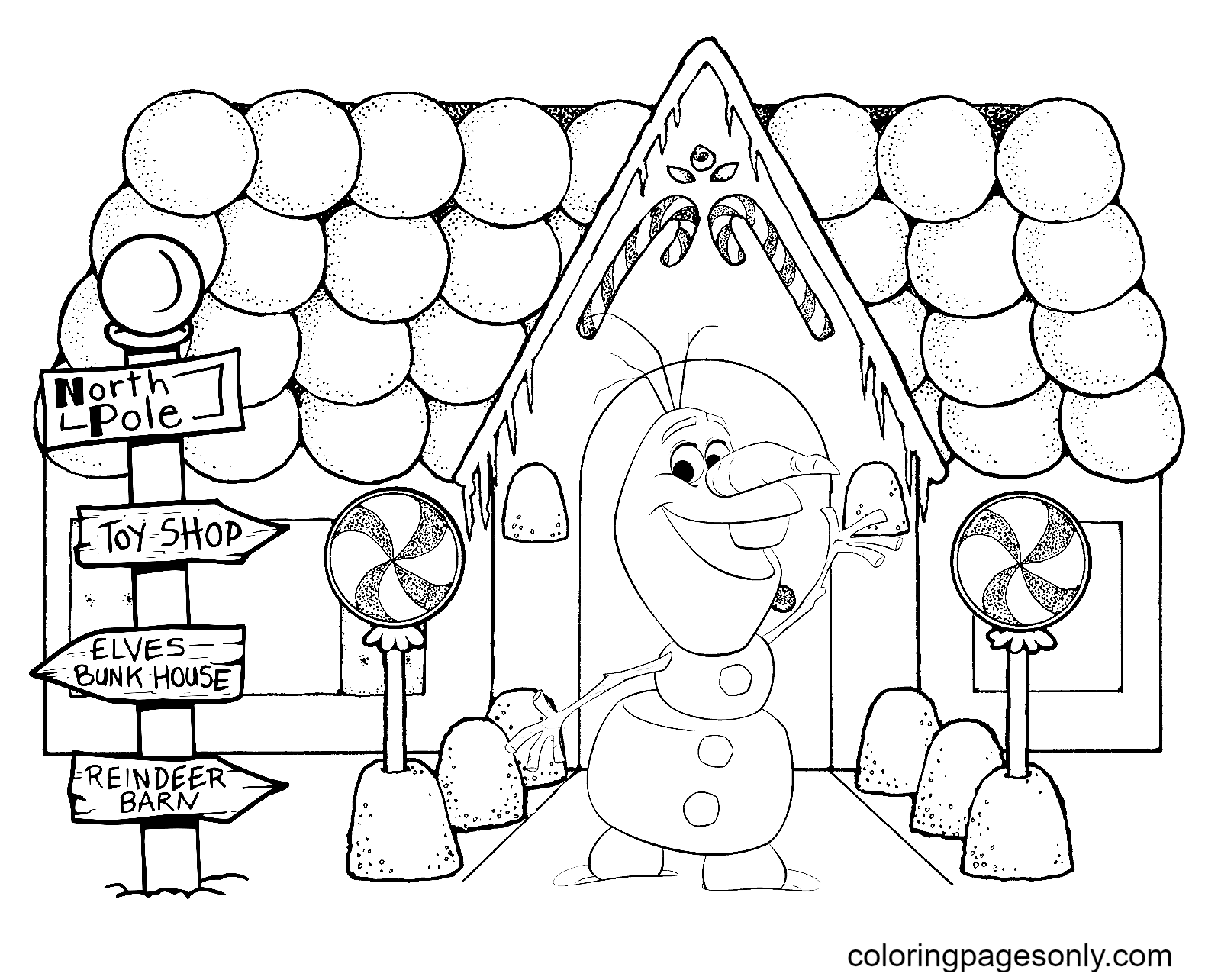 Olaf con la casa de dulces de Olaf