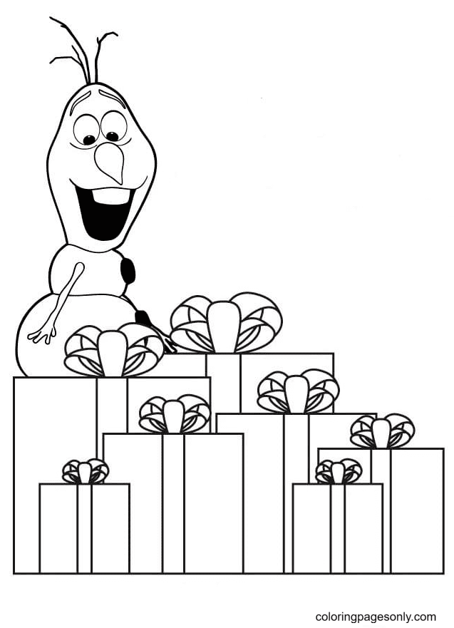 Olaf with Gift Boxes Coloring Page