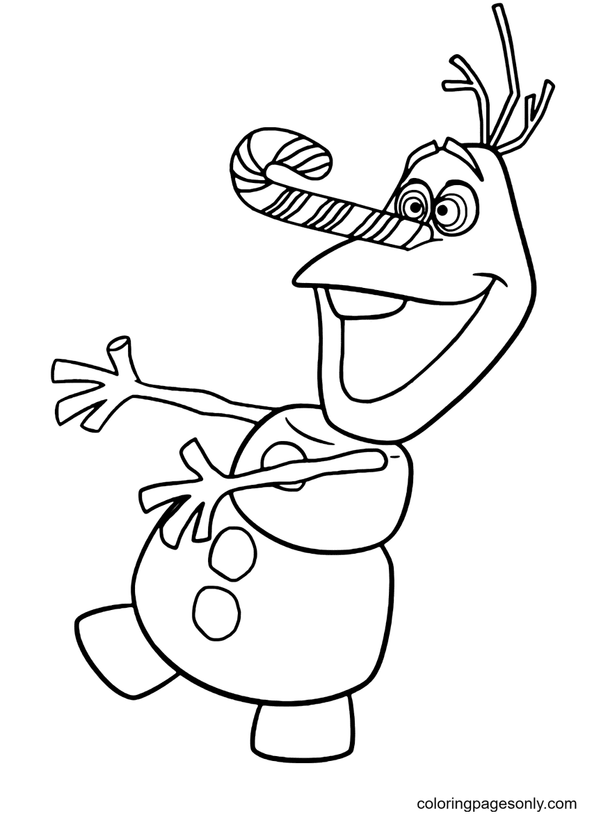 Olaf with a Candy Cane Nose Coloring Page
