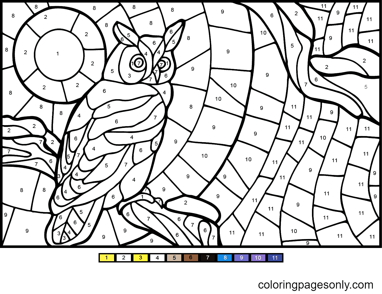 Owl Color by Number Coloring Pages