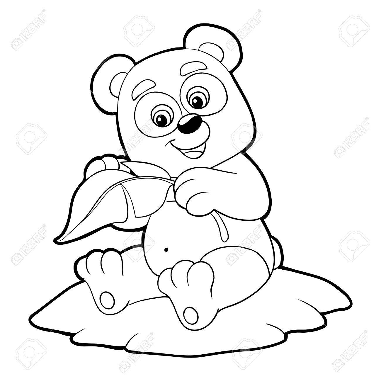 Panda Holding Leaf Coloring Page